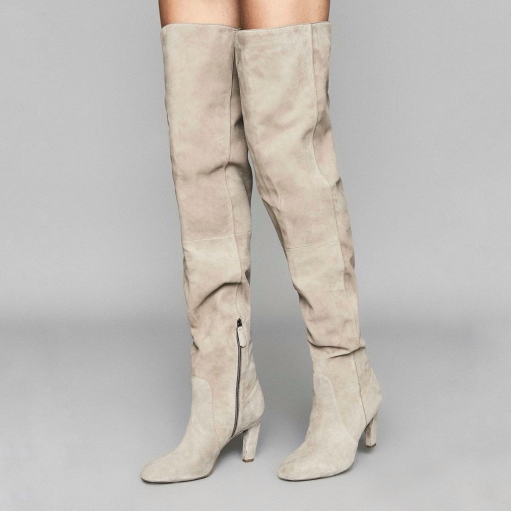 Reiss Raquel Taupe Suede Over The Knee Boots Size 7.5